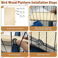 kathson 11.8 x 7.8 Inches Large Bird Perch, 2 PCS Natural Wooden Parrot Stand Platform, Parakeet Rectangle Stand Perch Shelf, Cockatiel Corner Shelf for Conure Budgie Cockatoo Macaw African Grey