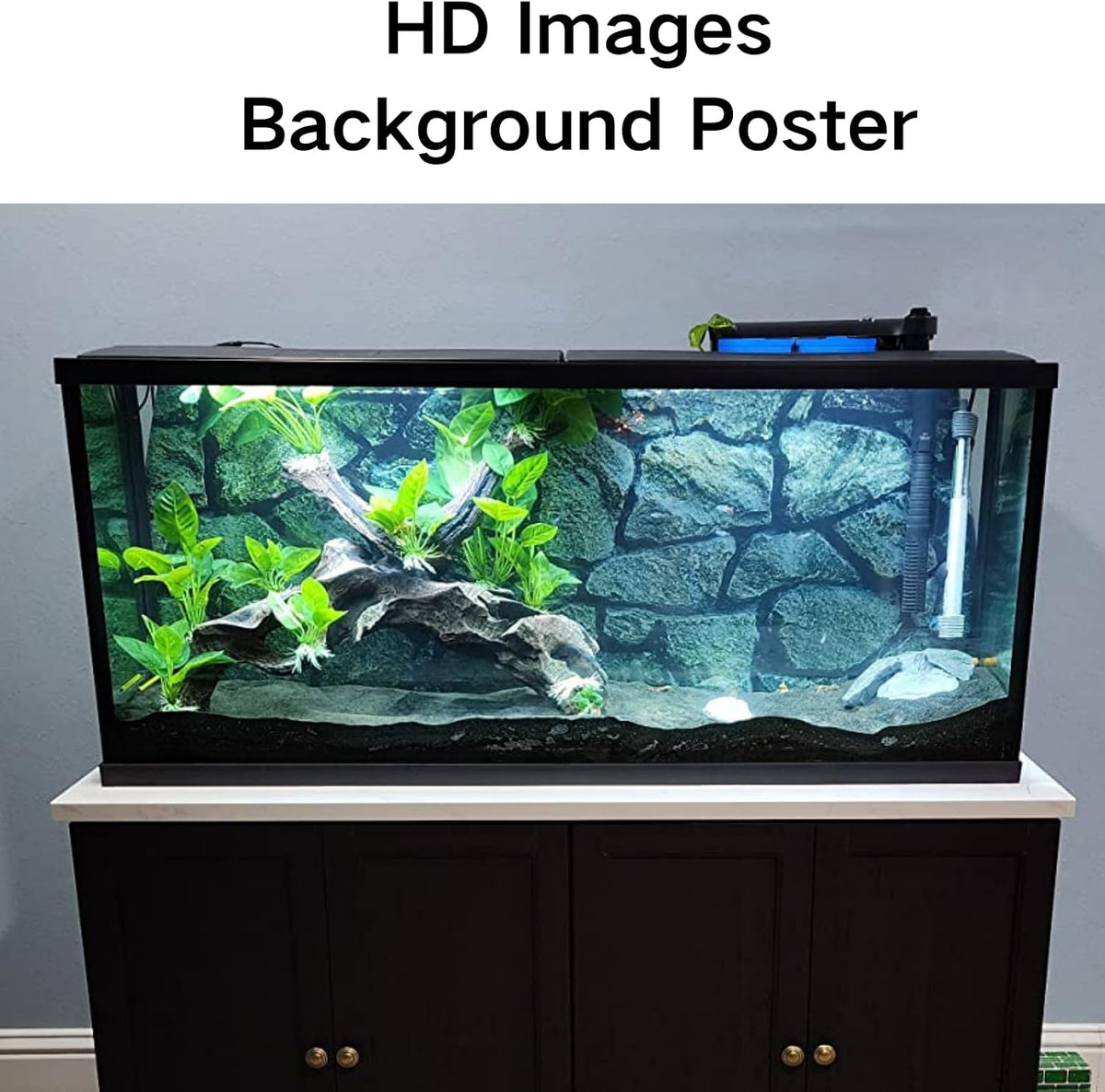 ELEBOX Fish Backgrounds Paper Double Sides 3D Stone & Trees Aquarium - H:19.5"x L:48" / N - image 2
