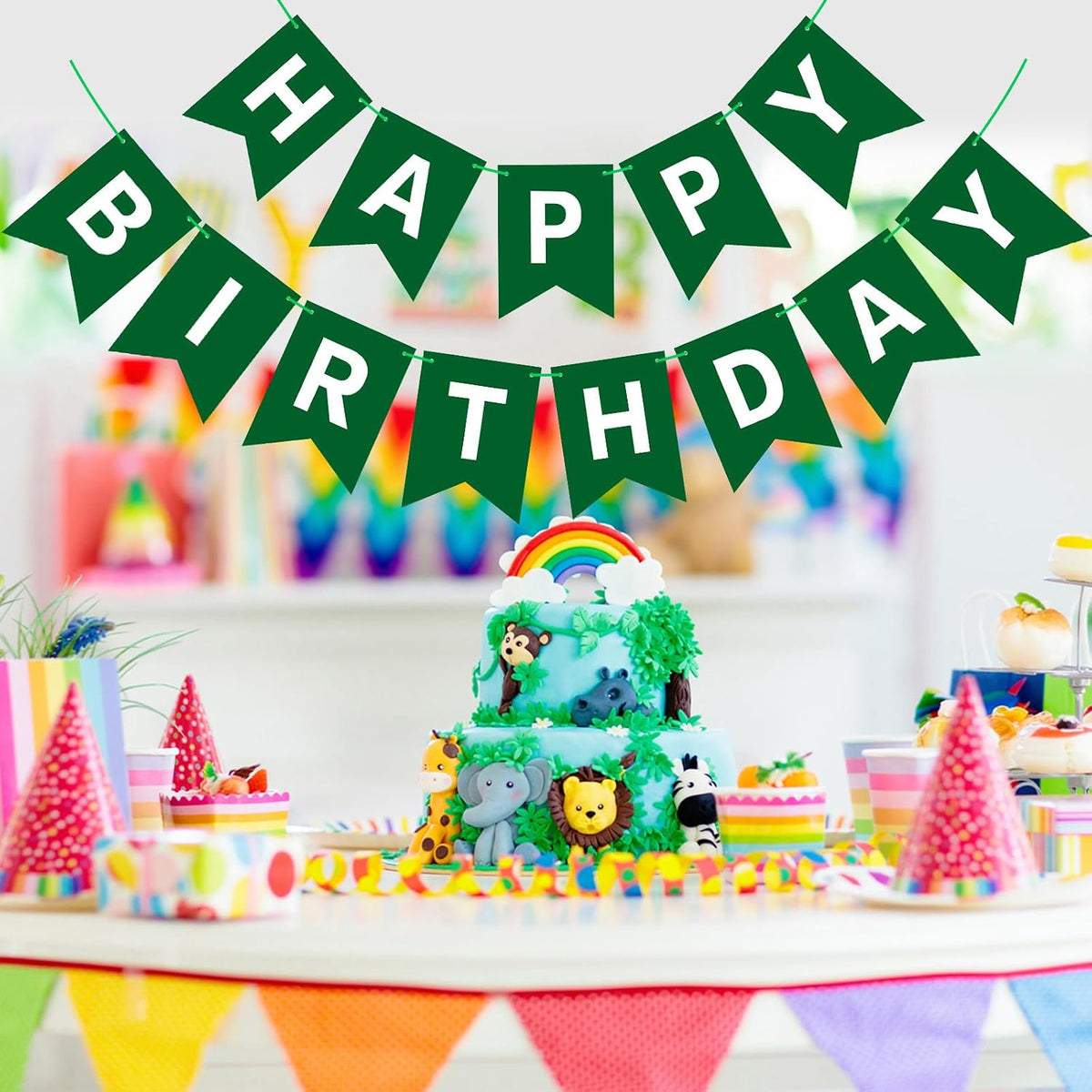 Orange Happy Birthday Banner Birthday Sign for Backdrop Happy - Green - image 3