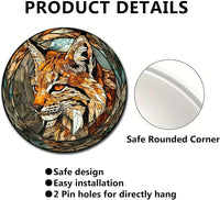 Lygond Metal Sign Tin Sign Circular Stained Glass Bobcat Funny Gardening Gift for Pet 12×12 Inches
