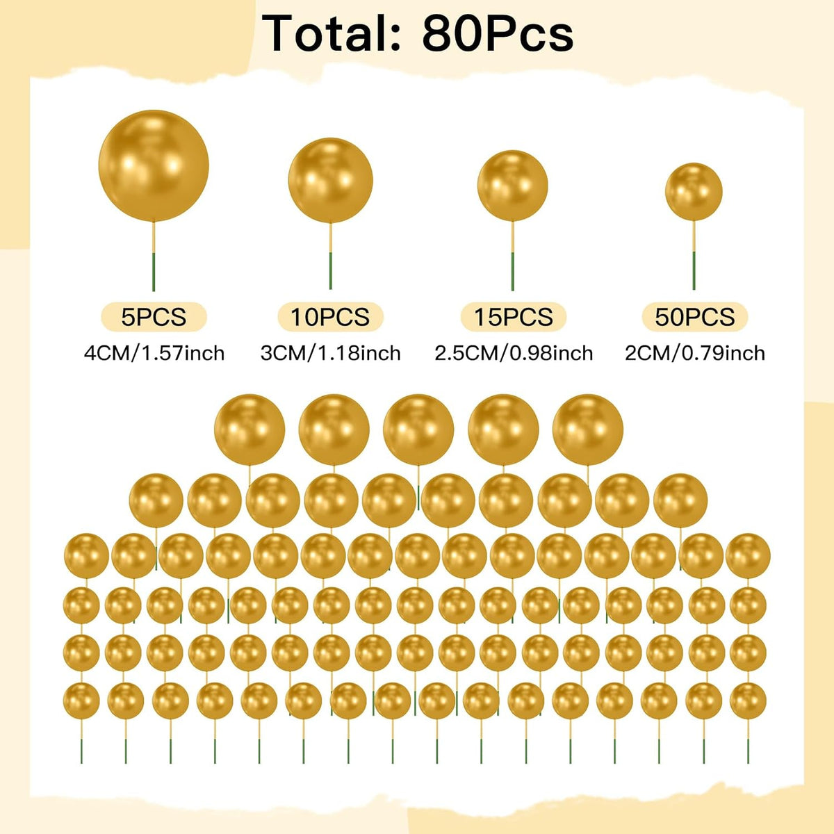 NACHLYNN 80 Pcs Cake Balls Decorations Mini Balloon Cake Topper Balls - Gold - image 2