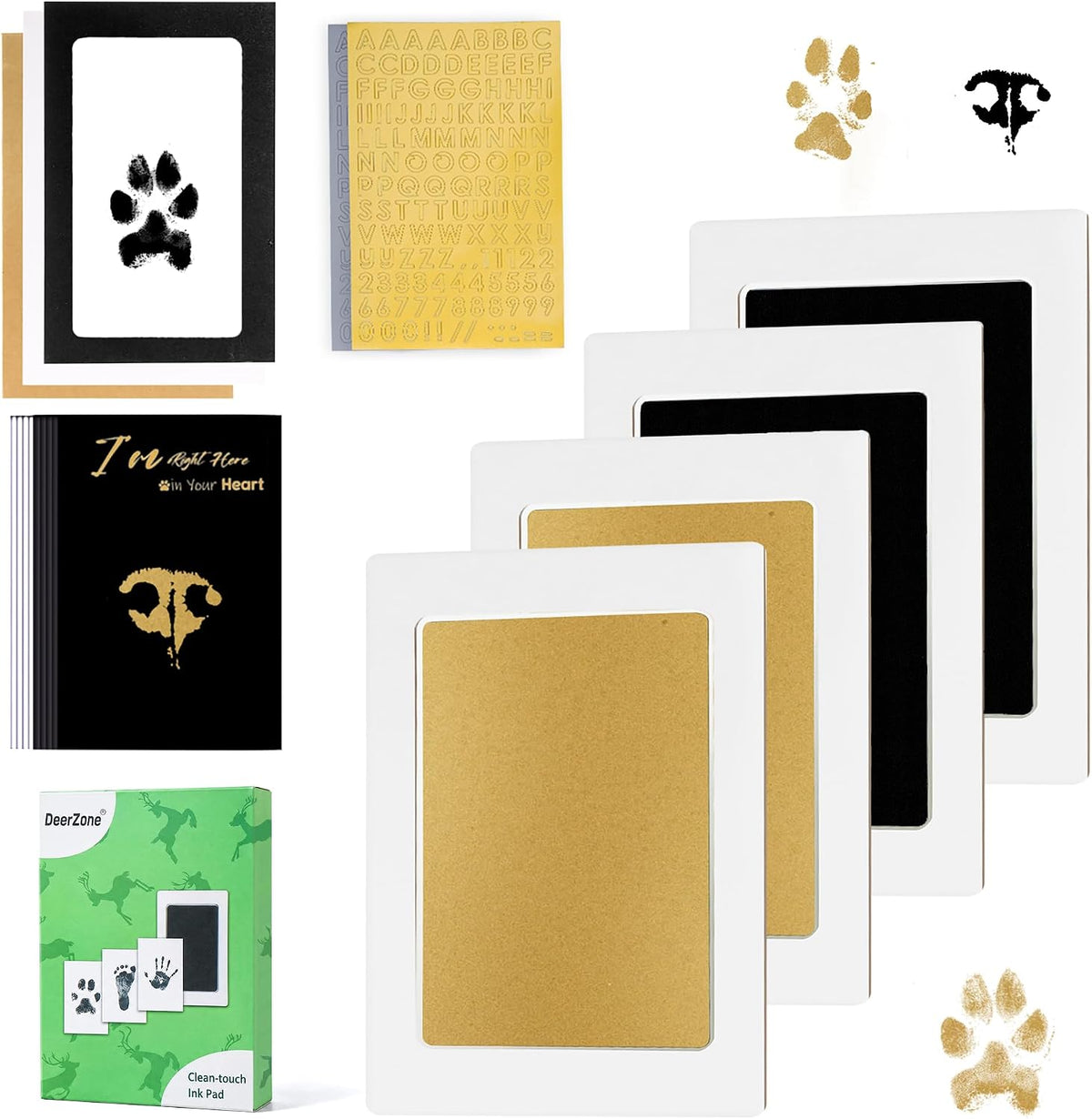 Inkless Paw Print Kit, Dog Paw Print Kit, Dog Nose Print Kit - Gold/Black / Medium-Large 4 Pack