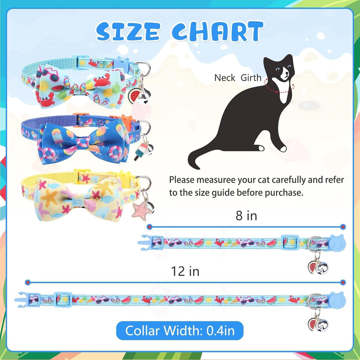 Halloween Cat Collar Breakaway with Bowtie and Bells - Summer Pattern - image 2