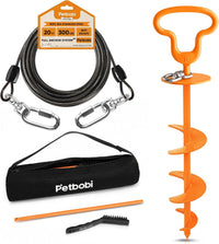 Petbobi Dog Tie Out Cable & Stake - 20ft / Black