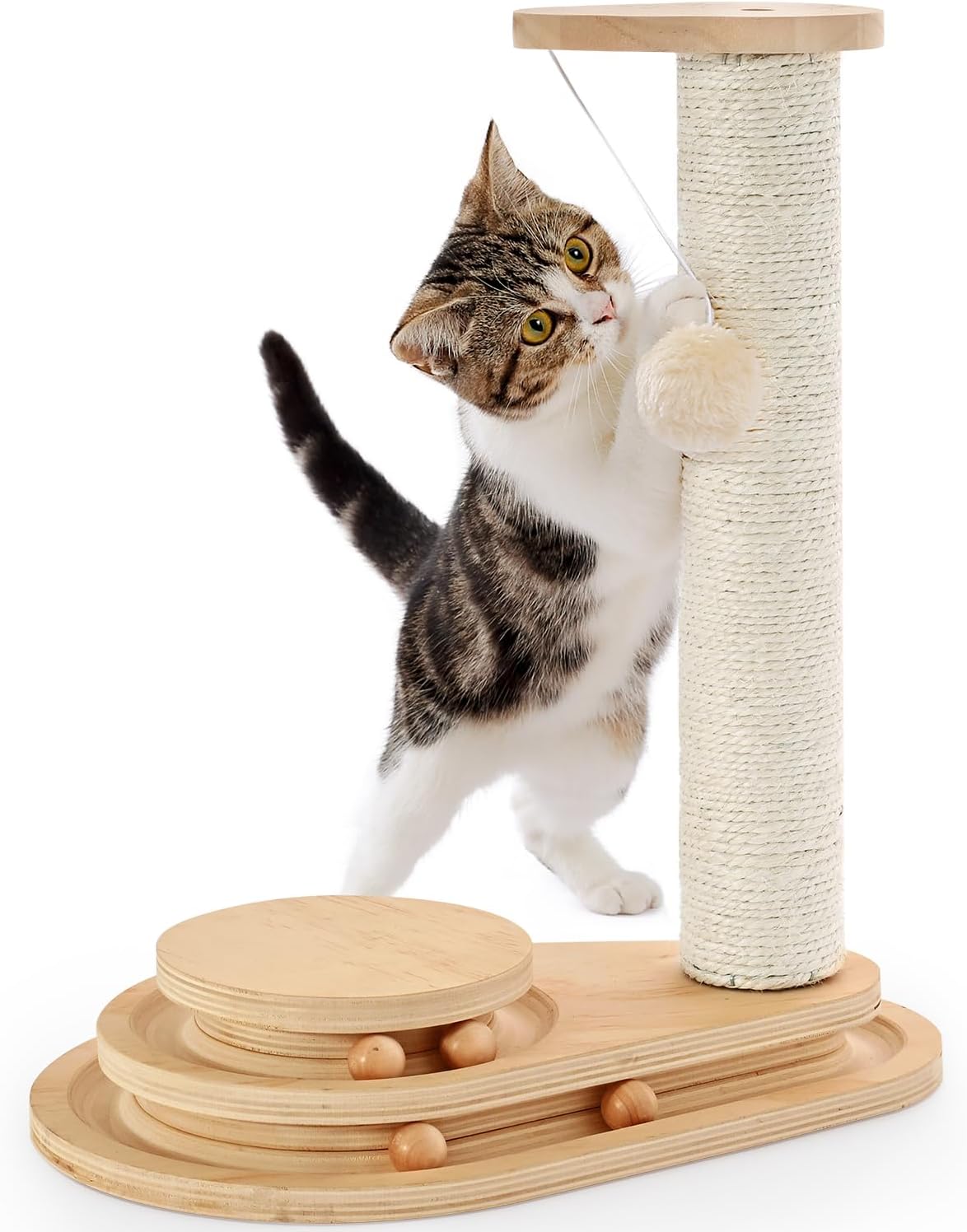 Made4Pets Kitten Toy Scratching Post for Indoor Cats with Ball Track – Essentials for Cats - 17.7"H