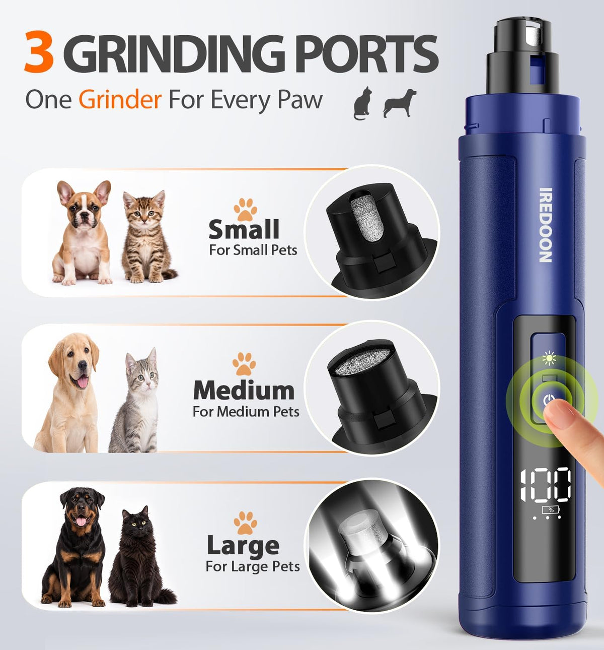 Dog Nail Grinder with 4 LED Lights - Sapphire Blue - image 2