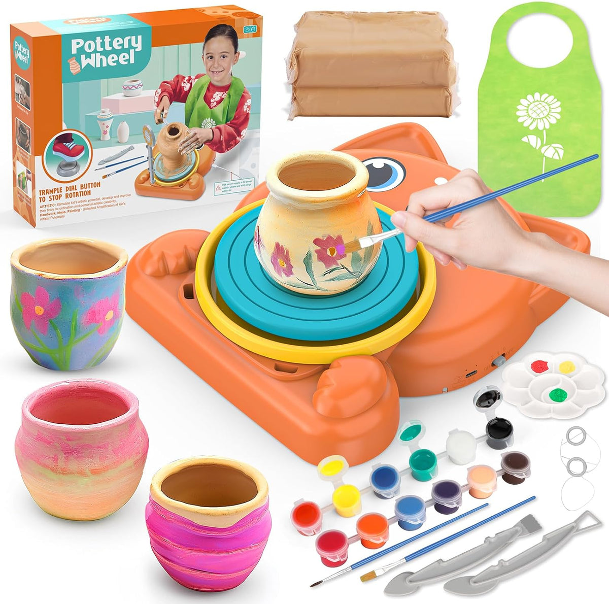 Pottery Wheel for Kids, Pottery Painting Craft Kit Sensory Toy Gift Girl 6+ – Fun for Kids & Family - Orange