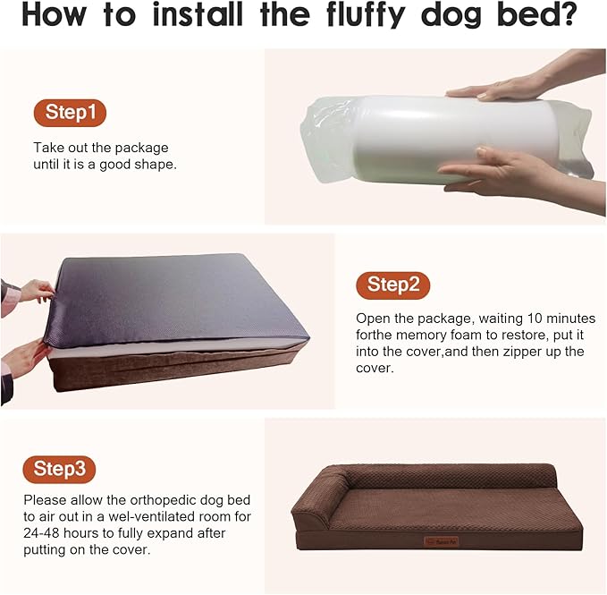 Orthopedic Dog Beds Large Sized Dog, 3 Inch Memory Foam Pet Bed for Medium and Large Dogs, Washable Removable Cover, Nonskid Bottom, Waterproof, 41x27 Inches XL Brown Grey