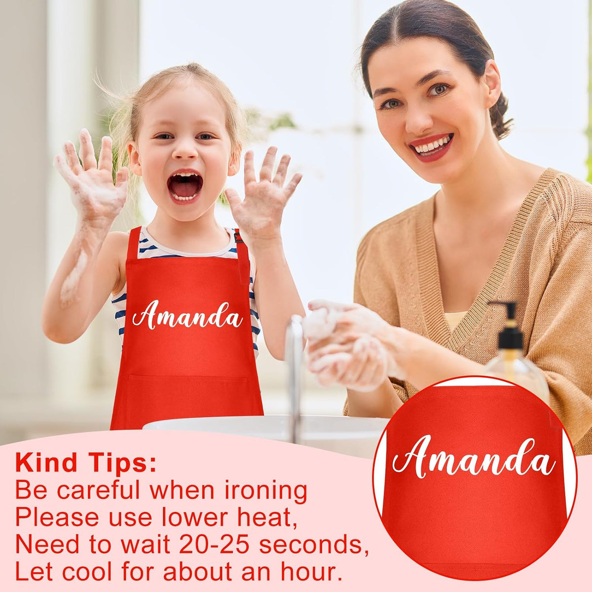 5 Pack Kids Apron Adjustable Children Apron with 2 Pockets Children - Red / 15 - image 4