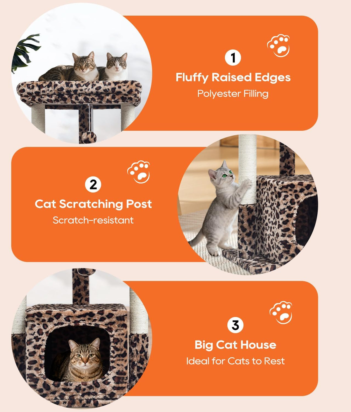 Syandlvy 27 inch cheetah print cat tree with plush perch and two sisal scratching posts - view 4