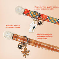 2 pack of orange and yellow autumn plaid cotton cat collars with breakaway buckle - view 4