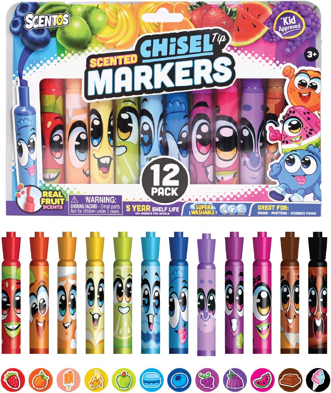 Scentos 12 pack scented chisel tip markers in assorted colors