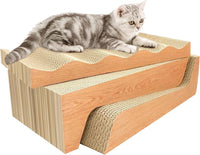 Cat Scratch Pad, 3 Packs Corrugated Cardboards Cat Scratcher Pads for Indoor Cats, Durable - wood(L)