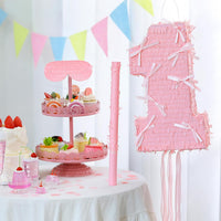 Feifeiya pink bow piñata with pink and white bat, eye masks and confetti - view 20
