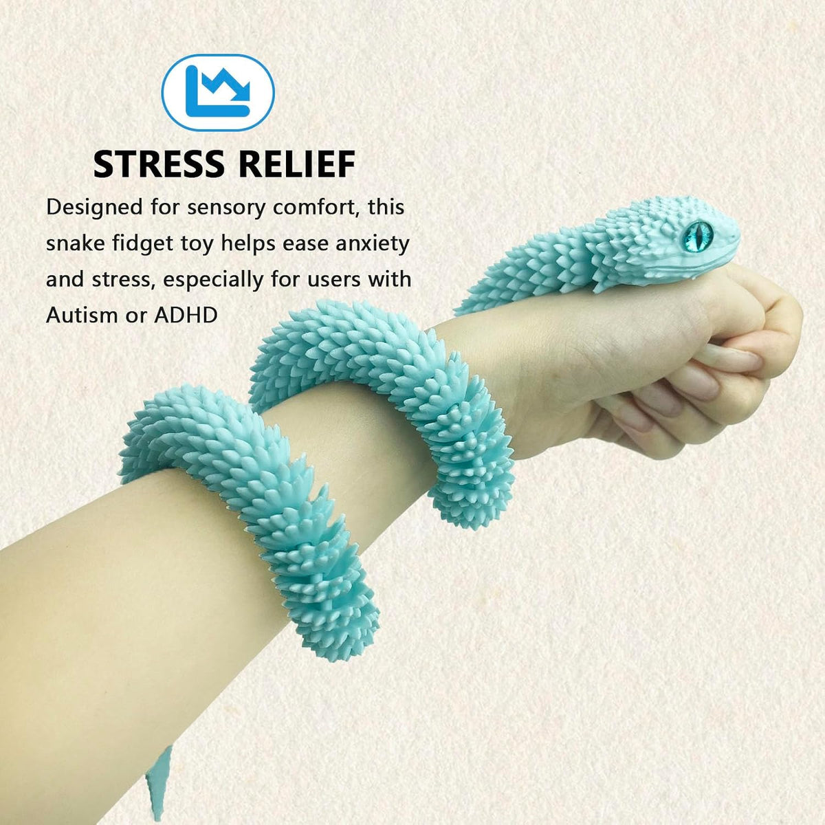 24in 3D Printed Snake Toys, Flexible 3D Printed Animal - Sky Blue / 24in - image 2