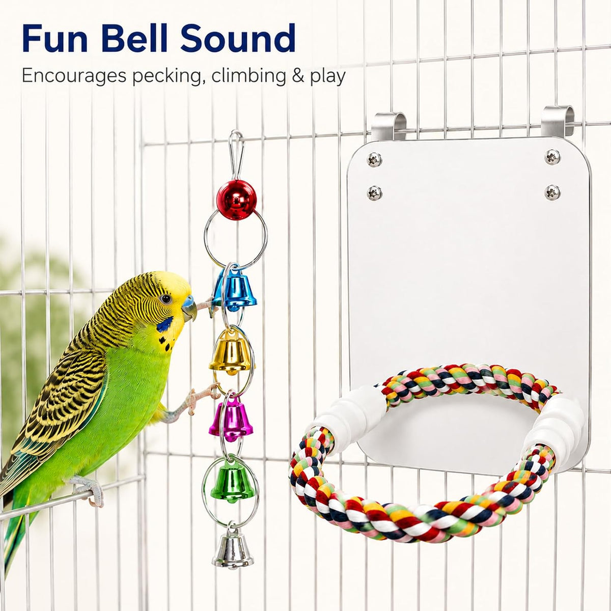 7" Bird Mirror with Rope Perch Bird Toys Swing - 7 inch - image 3