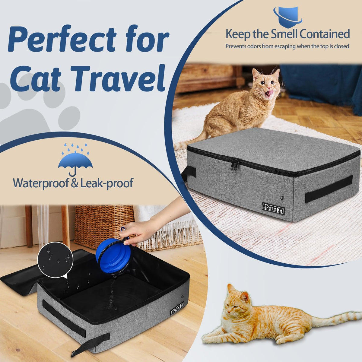 Petskd Portable Cat Travel Litter Box with Lid - Small / Grey - image 3