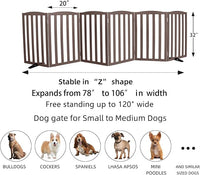 ZJSF Foldable Freestanding Indoor Dog Gate for House Wood Long Pet Gates Dog Fence for Stairs Puppy Gates for Hallways, Puppy Gate,Support Feet Included, Brown, 32 "Height-6 Panels