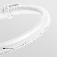 CollarDirect Rolled Leather Dog Collar, Soft Padded Round Puppy Collar, Handmade Genuine Leather Collar Dog Small Large Cat Collars 13 Colors (6 Inch, White Textured)