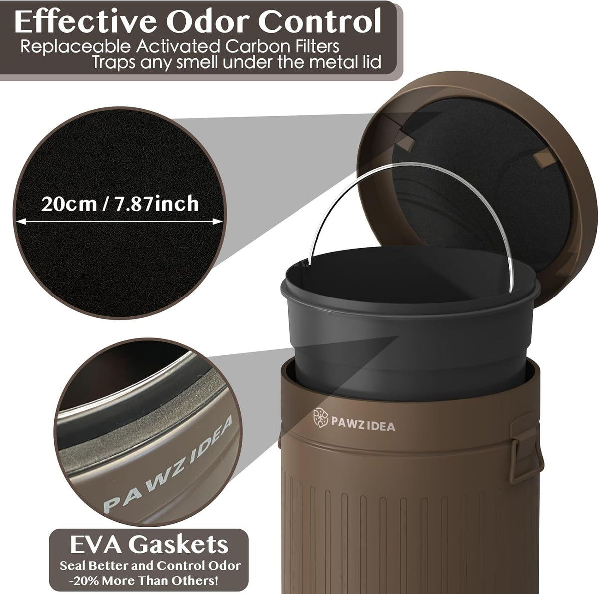 Dog Poop Trash Can Outside Odor Control, Waterproof - Espresso-Walnut Brown 1-Pack - image 2