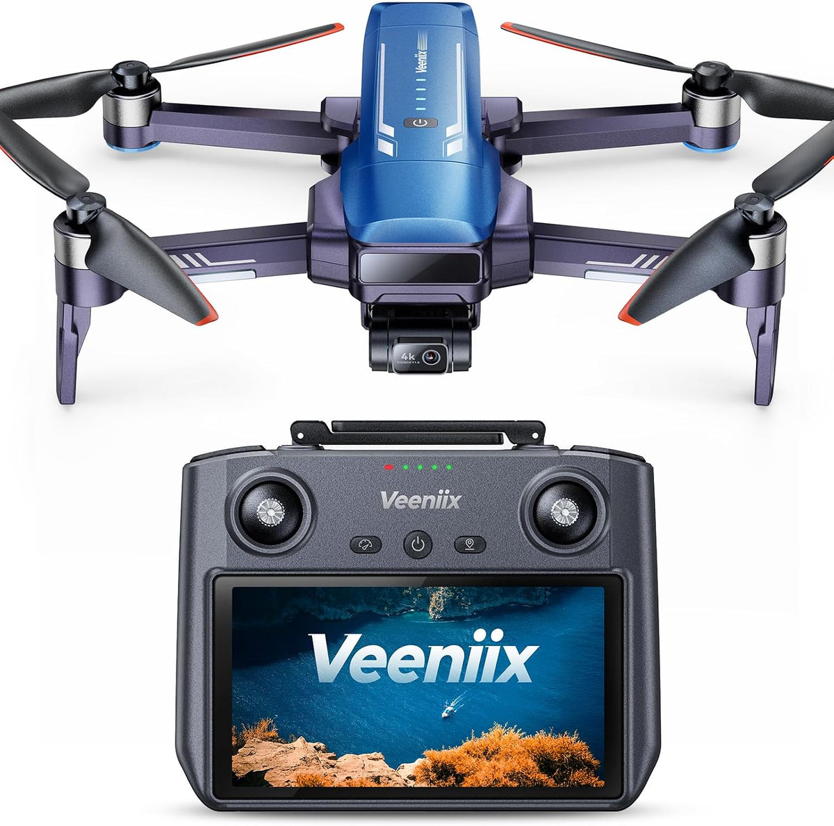 V11PRO Drone with 8K Camera for Adults, 3-Axis Gimbal & EIS - Blue and White