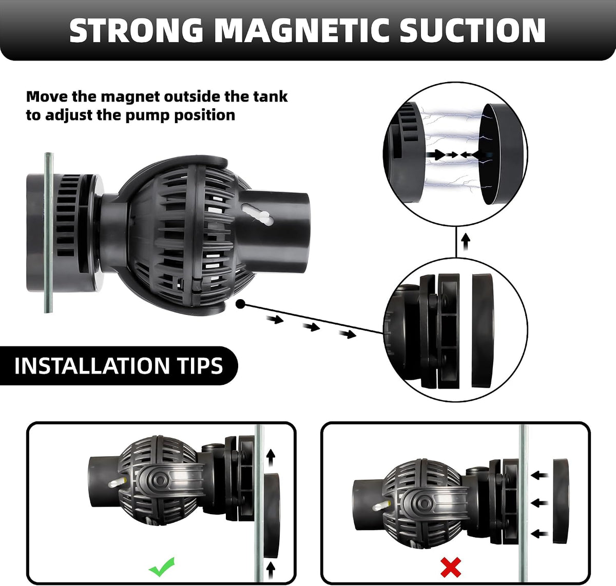 Aquarium Wave Maker Pump: 8W 1600GPH 360°Adjustable Power Head Fish - image 4