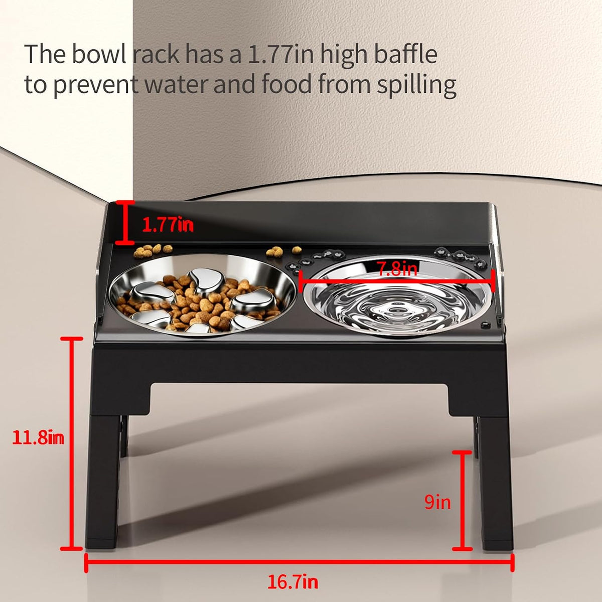 Elevated Dog Bowls for Medium and Large Dogs - 1 Stainless Slow Feeder & 1 Stainless Bowl / Black - image 3