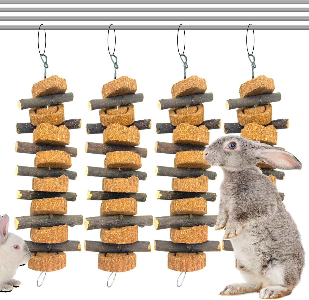 PINVNBY Bunny Chew Toys for Teeth Natural Organic Fruitwood Rabbits - Style-B