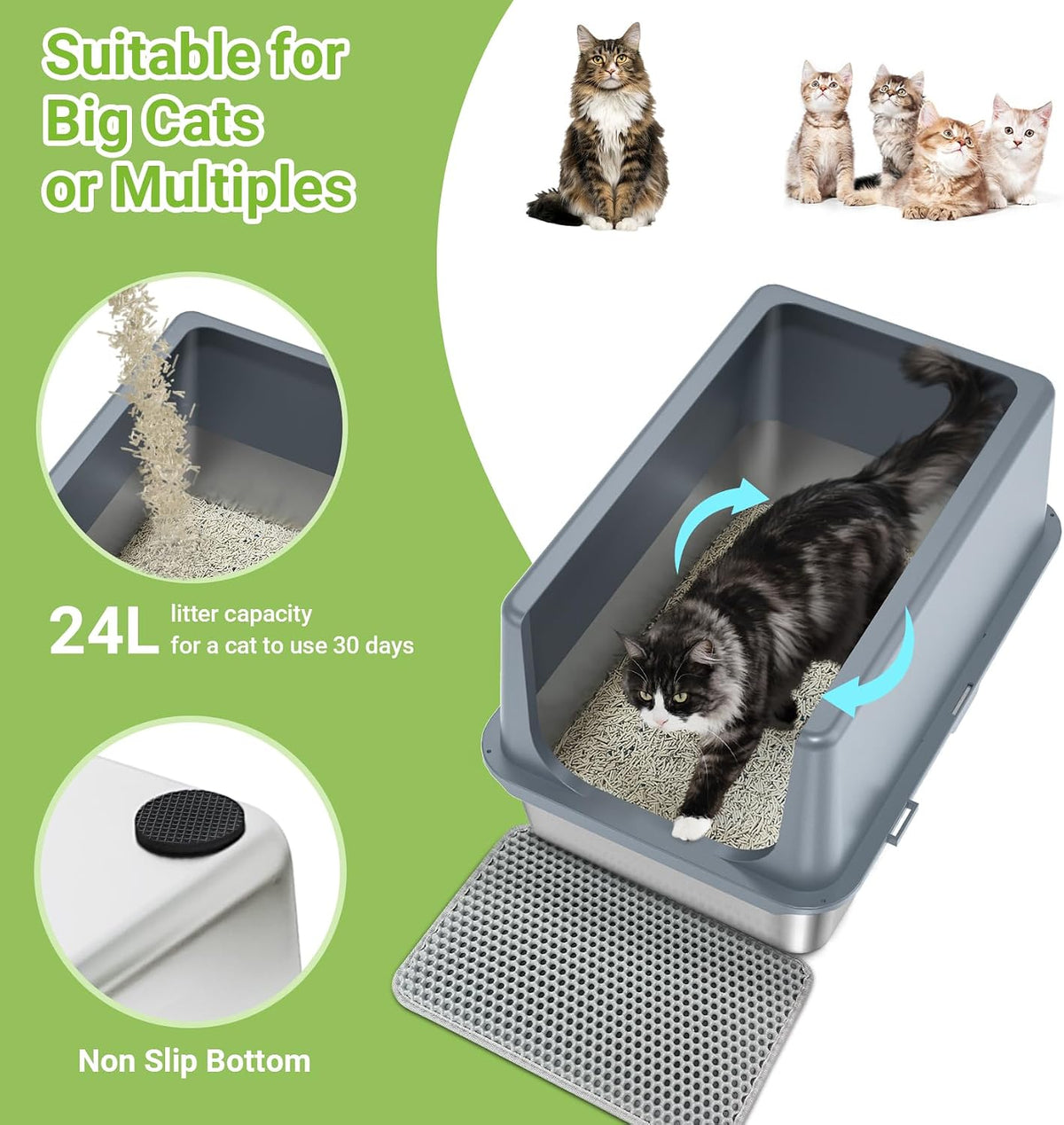 Stainless Steel Litter Box with Lid, Metal Cat Litter Box - 14"H Grey - image 2