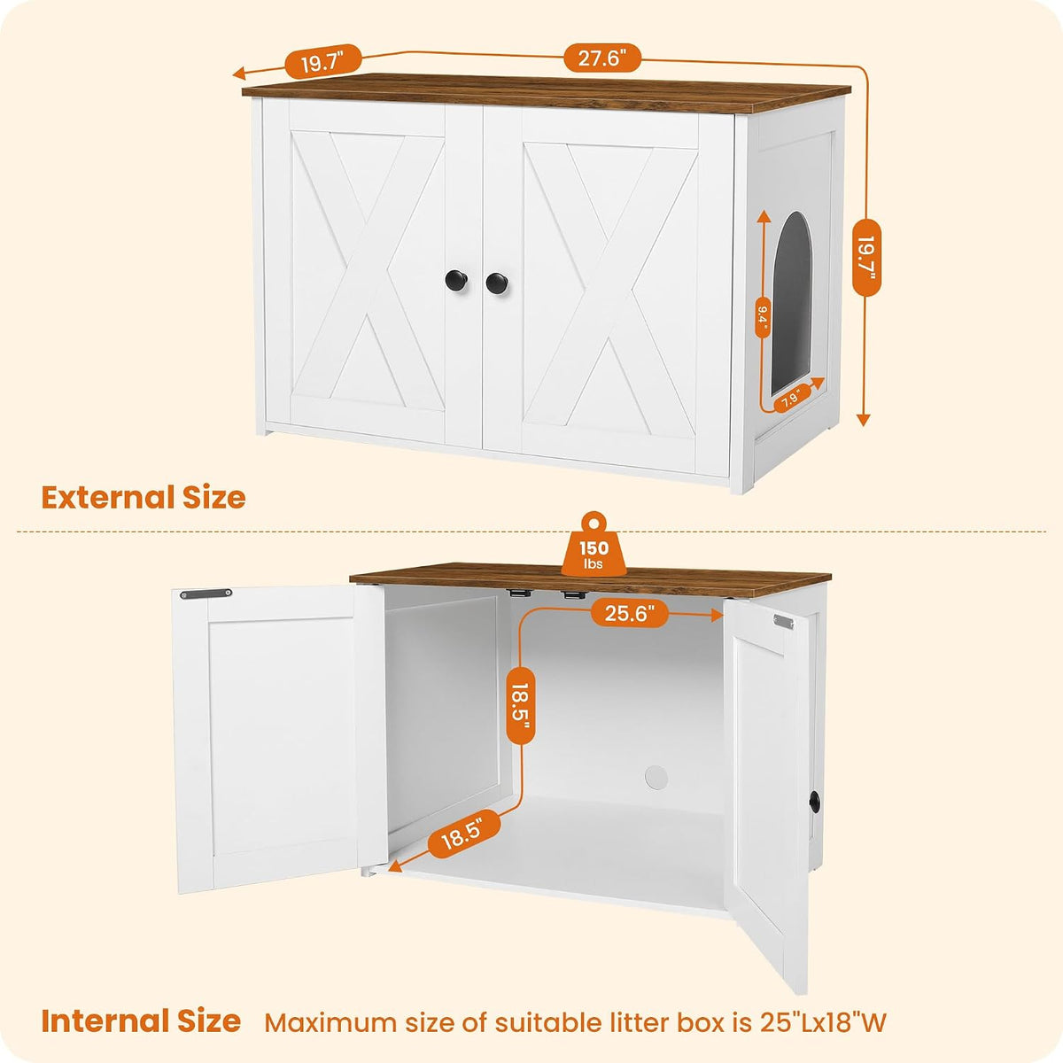 Cat Litter Box Enclosure, Hidden Litter Box Furniture - White+Warm Brown - image 4