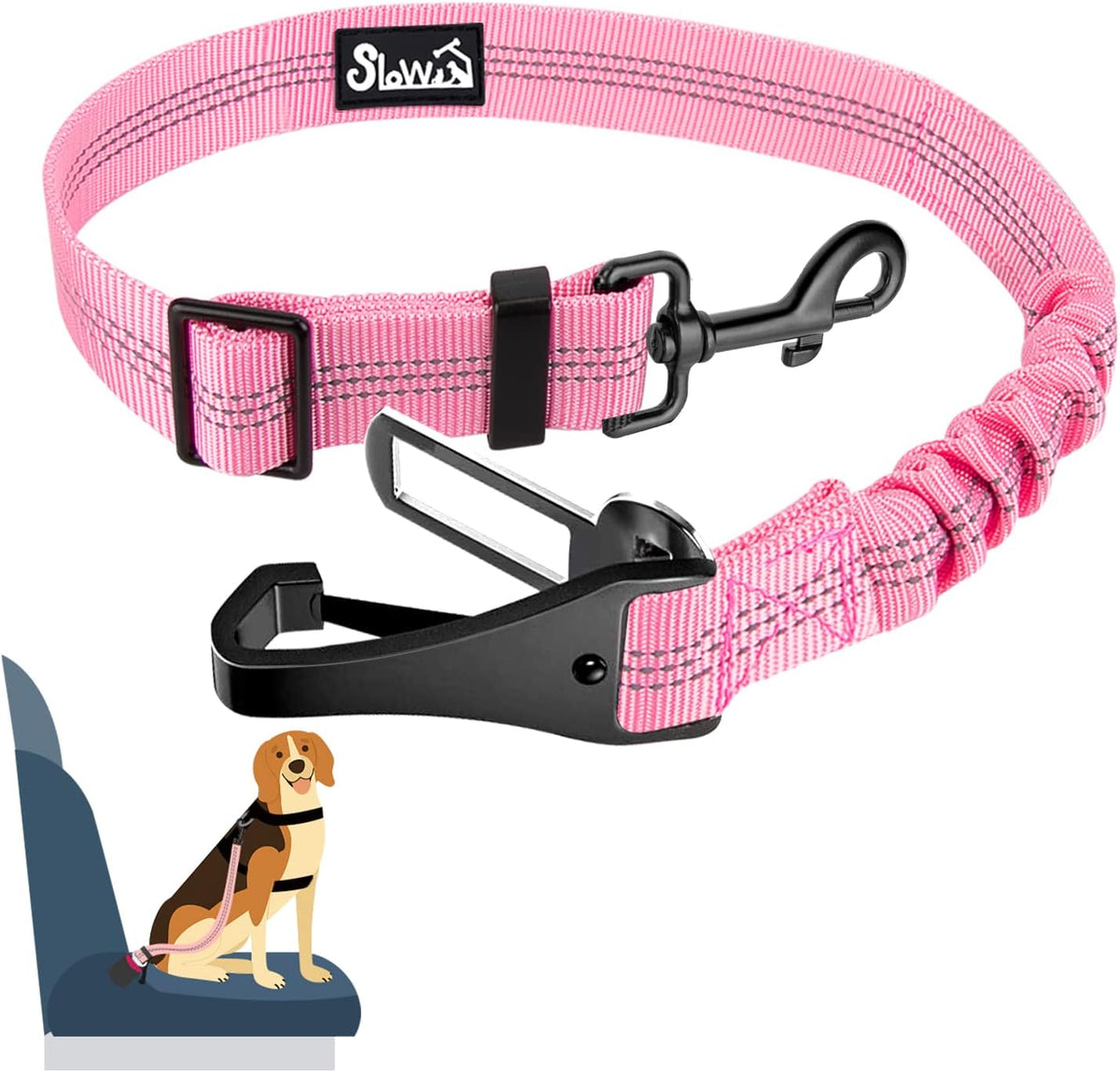 SlowTon Dog Car Seat Belt - Pink / 35.5in- 1 Pack