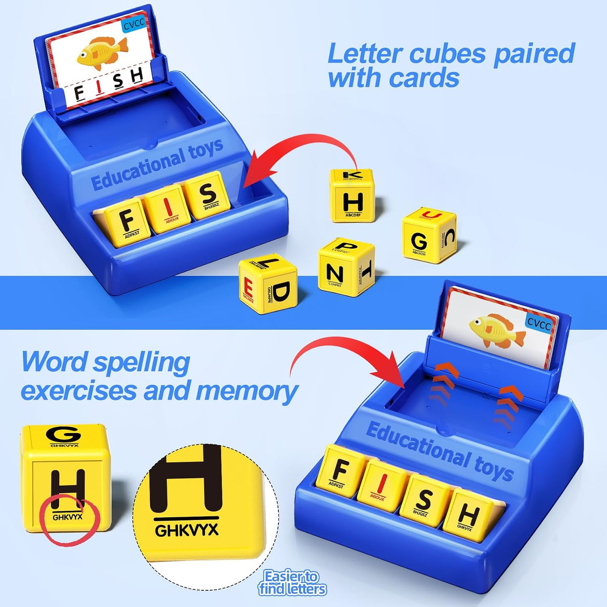 Montessori Matching Letter Game Toys for 3 4 5 Year Old Boy Girl - Big Size-Blue - image 3