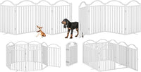 BHG Metal No-Assembly Freestanding Dog Gate with Door Walk Through, Extra Wide 96", Extra Tall 32" Pet Gate, Accordion Puppy Folding Playpen Dog Fence, with 2PCS Support (White, 8 Panels)