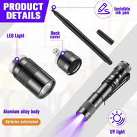 Tegeme 4 invisible ink pens with 4 mini UV marker flashlights in black - view 16