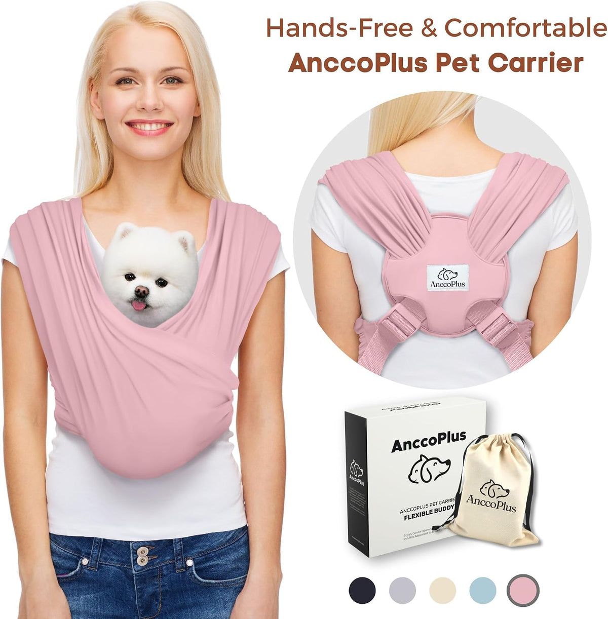 Small Dog Sling Carrier, Hands-Free - Light Pink / Plus - image 2