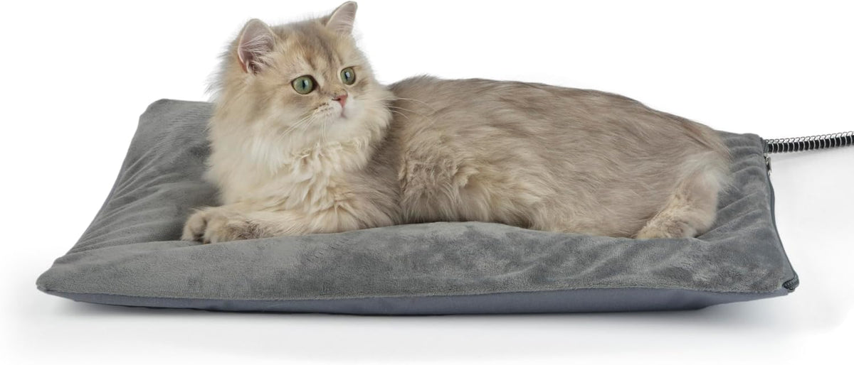 Outdoor Cat Heating Pad, 15.7" x 11.8", 30W, Grey – Essentials for Cats - Gray / 19.7"L x 15.7"W