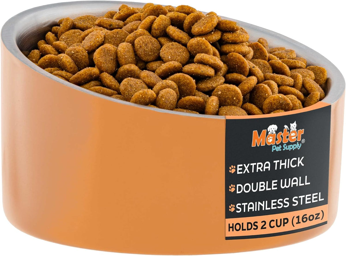 Master Pet Supply Stainless Steel Slanted Dog Cat Food Bowl 24 oz - Mango Tango / 2 Cups (16 oz)