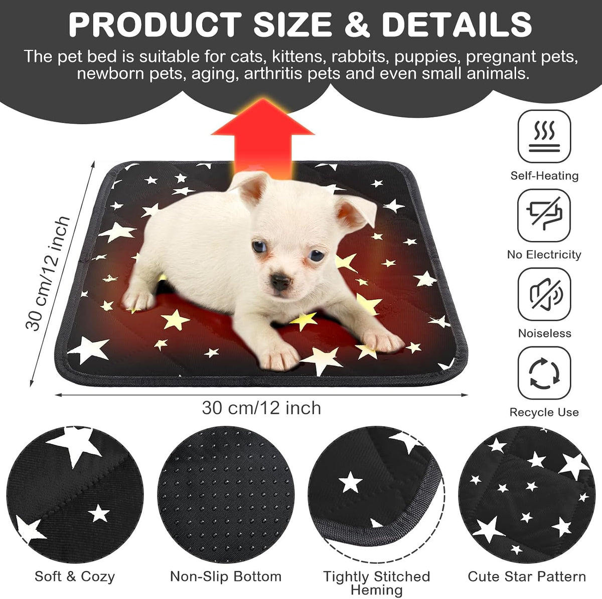 4 Pack Self Warming Cat Bed - Black / 12'' X 12'' / Square - image 2