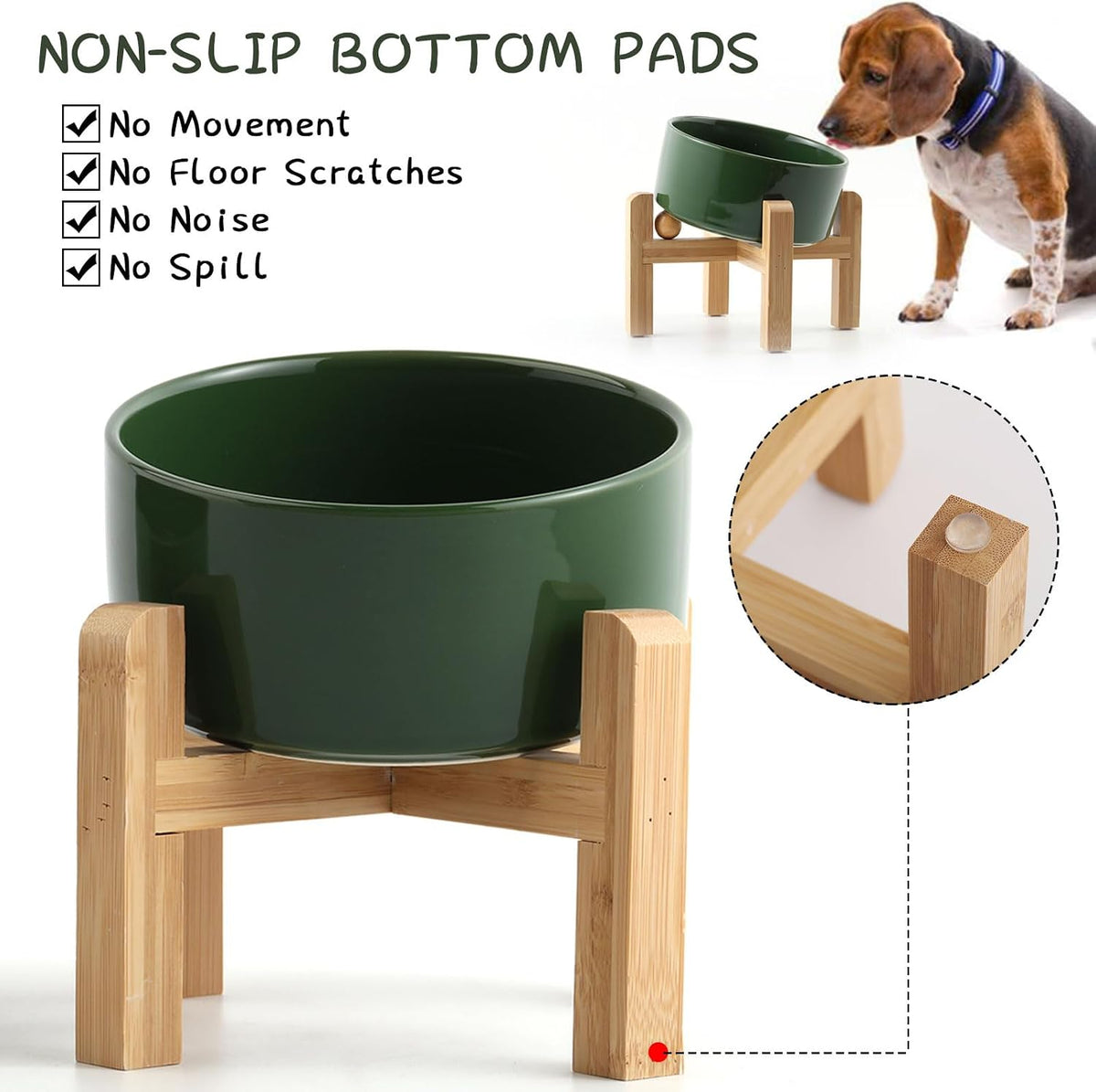 Black Raised/Elevated 15°Slanted Ceramic Dog Bowl for Small Breeds - Rust Green / 3.6 CUPS - Medium Dog Bowls - image 4