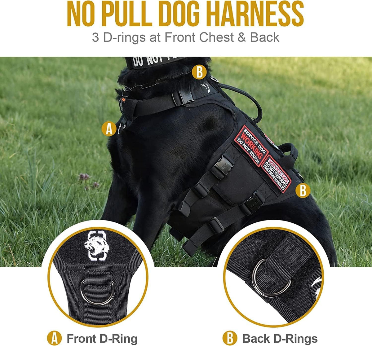 OneTigris Tactical Dog Harness with 5X Metal Buckle - L / Black - image 3
