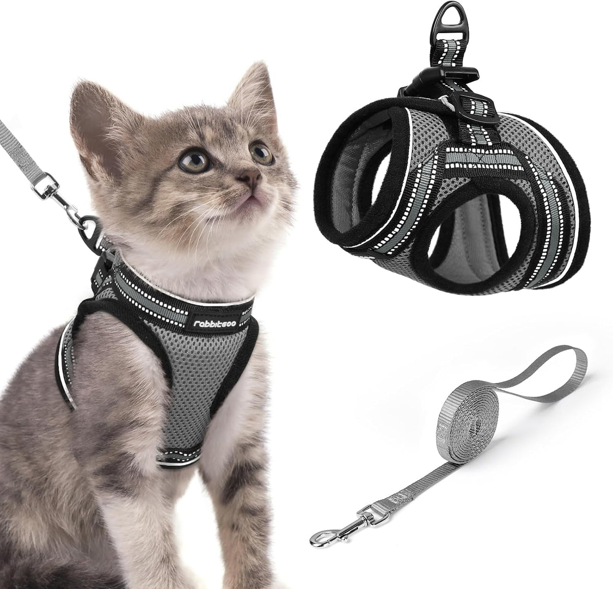 rabbitgoo Cat Harness and Leash Set, Step-in Soft Vest - S / Grey