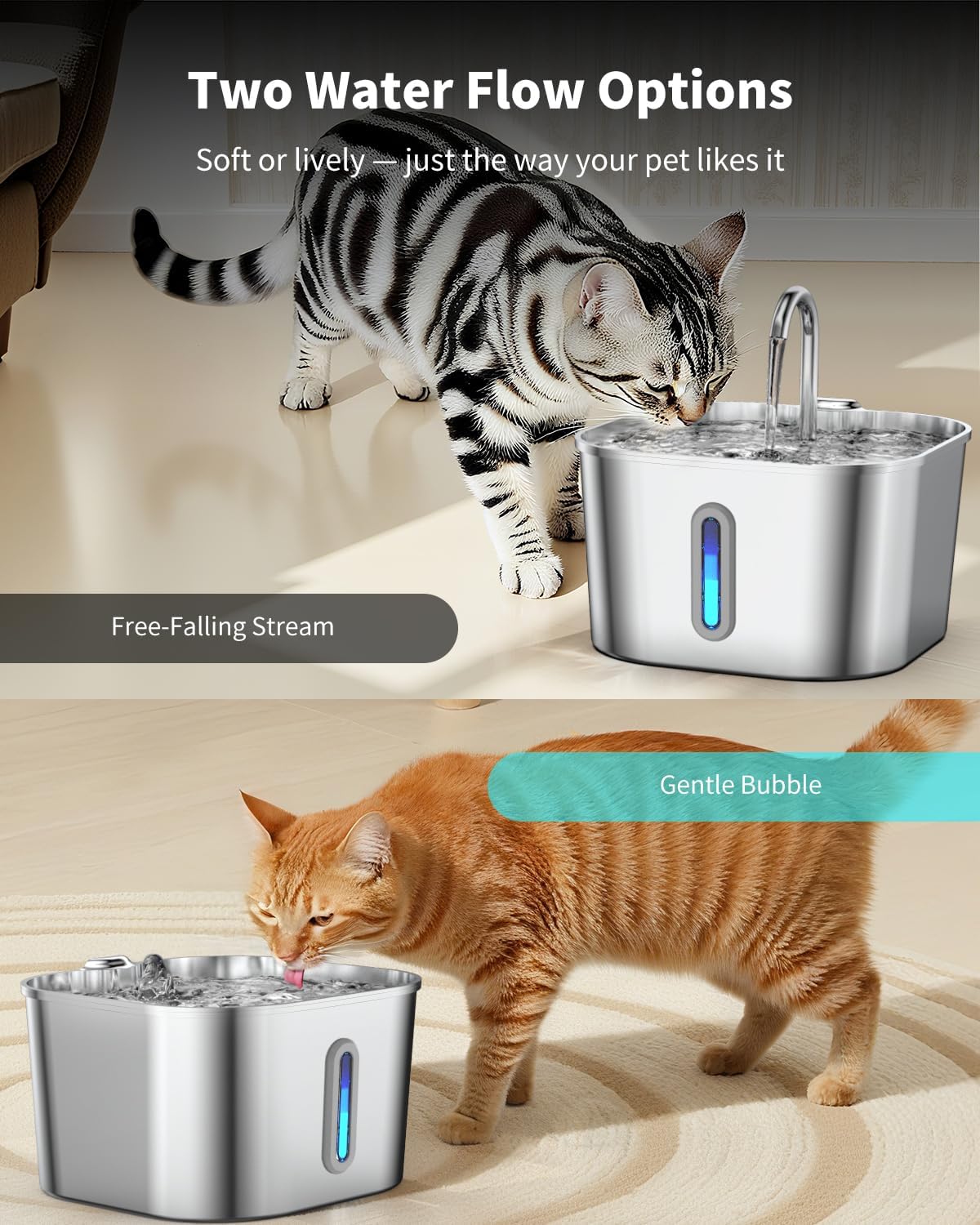 Stainless Steel Cat Water Fountain - 2.2L Fountain+4 Filters + 4 Sponges - image 4