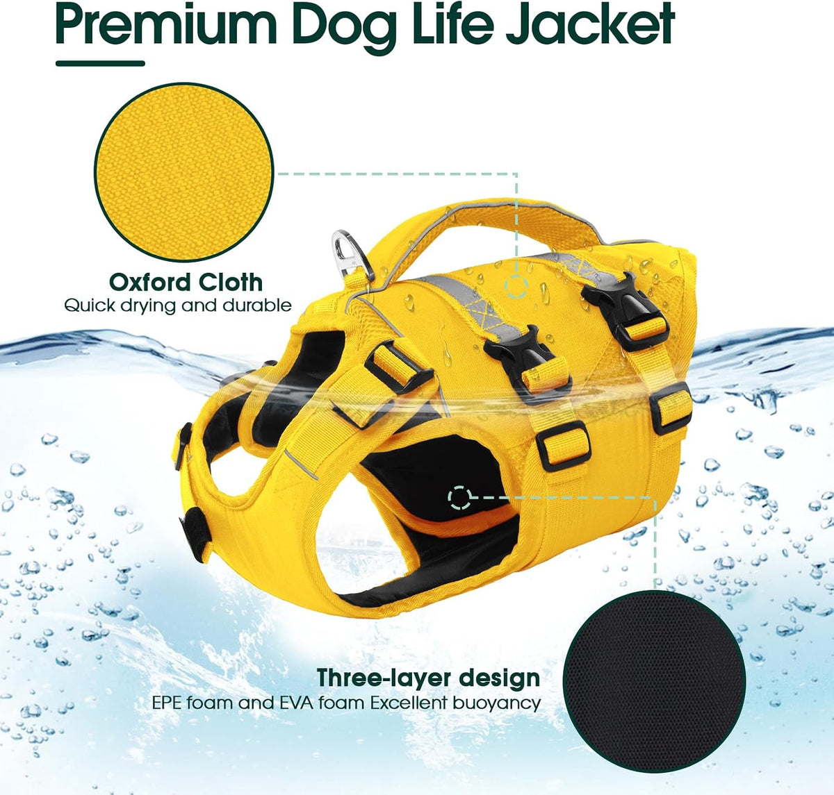 Kuoser Dog Life Jacket, High Flotation Dog Life Vest for Swimming Boating – Essentials for Dogs - Safety Yellow / S (Chest Girth:16.93-21.26'') - image 3