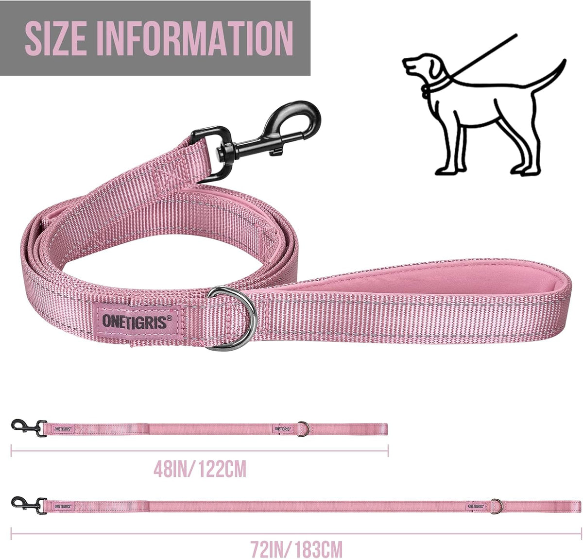 OneTigris No-Pull Dog Leash with Handle for Medium Large Dogs – Essentials for Dogs - Pink / 6FT - image 2