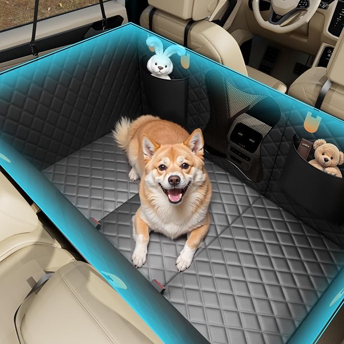 Waterproof Dog Car Seat Cover for Back Seat – Heavy Duty Back Seat Extender for Dogs with Hard Bottom, 7-Layer Protection, Non-Slip & Scratchproof, Easy to Install (Black)