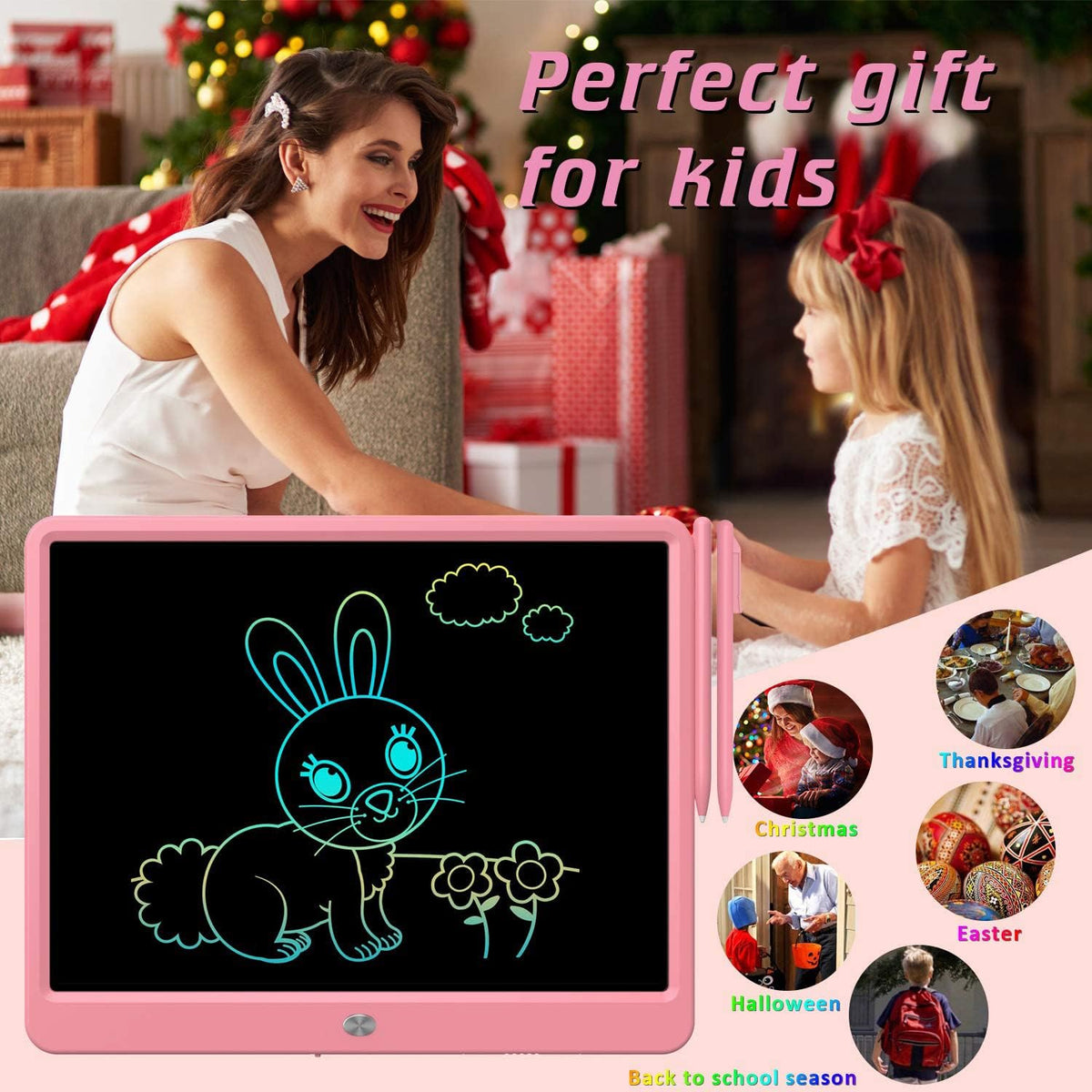 FLUESTON LCD Writing Tablet for Kids - 13"W x 9.8"H / Cute Pink - image 3