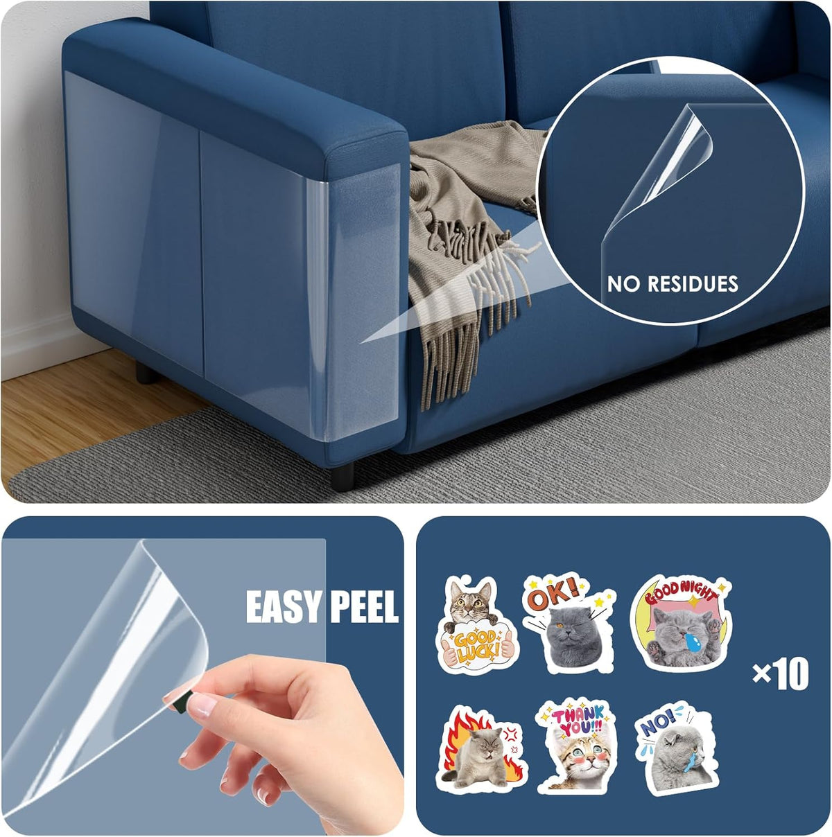 NO PINS Pain Cat Scratch Furniture Protector-12 Pack Thicken - 12PC-NO PINS - image 2
