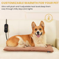 Cat Heating Pad, Heated Cat Bed, 5 Temps & Timer - Brown / L: 26" x 20" - image 2