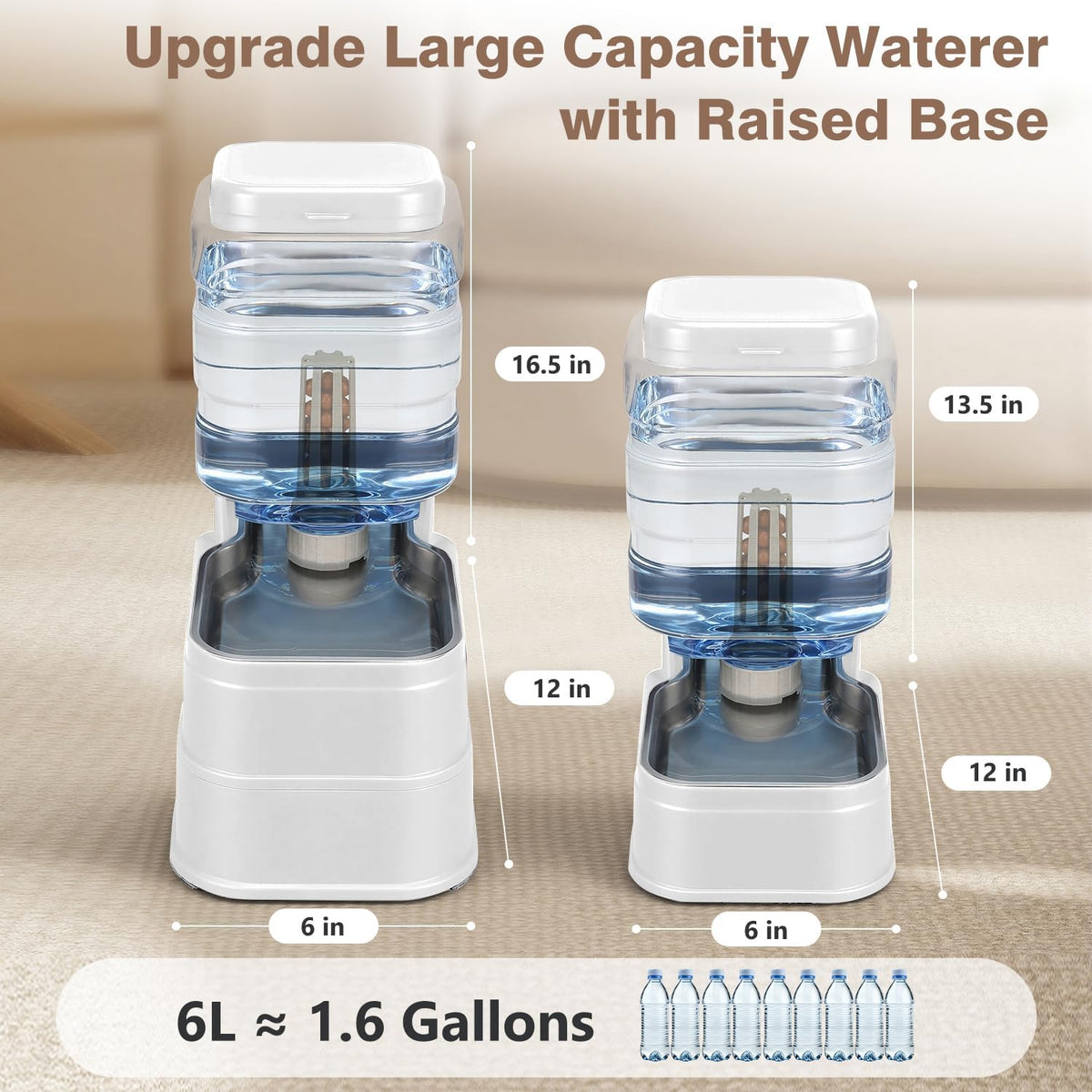 1.1 Gallon Pet Automatic Dog Water Dispenser Cat Gravity Waterer - White / 6L(1.6 Gallon) - image 2