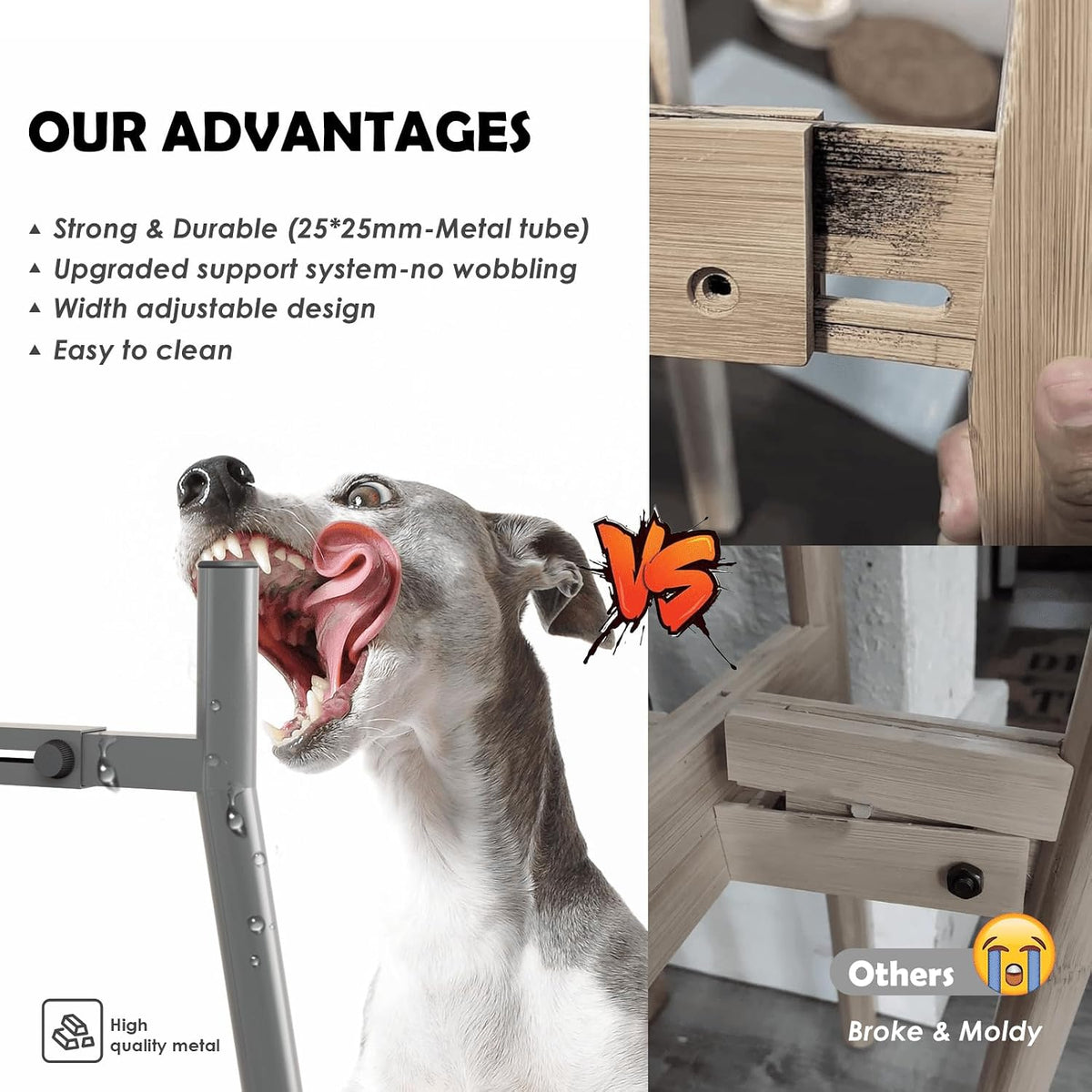 SHAINFUN Grey Metal Stand for Large Dogs - Height: 11.1", Width: 7-10.6" / Grey-HM - image 3